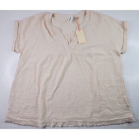 entro Tops - ENTRO Cap Sleeve Babydoll Top Blouse Oatmeal Color Women's Size L NWT